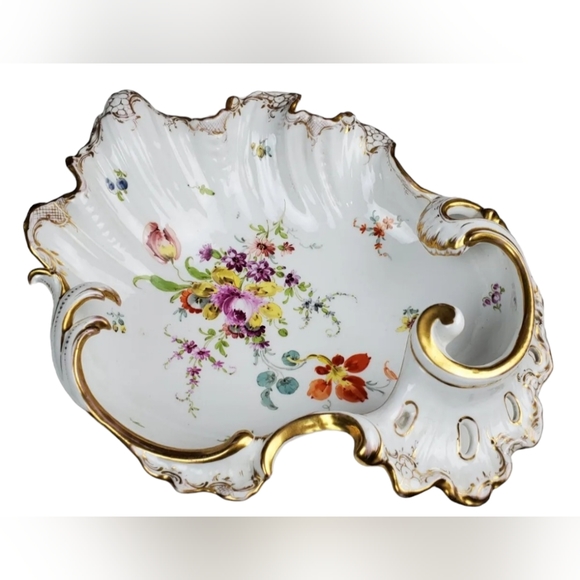 DRESDEN SCALLOP SERVING Dish BOWL Floral RICHARD KLEMM HP  Clam Oyster SHELL - Picture 16 of 16